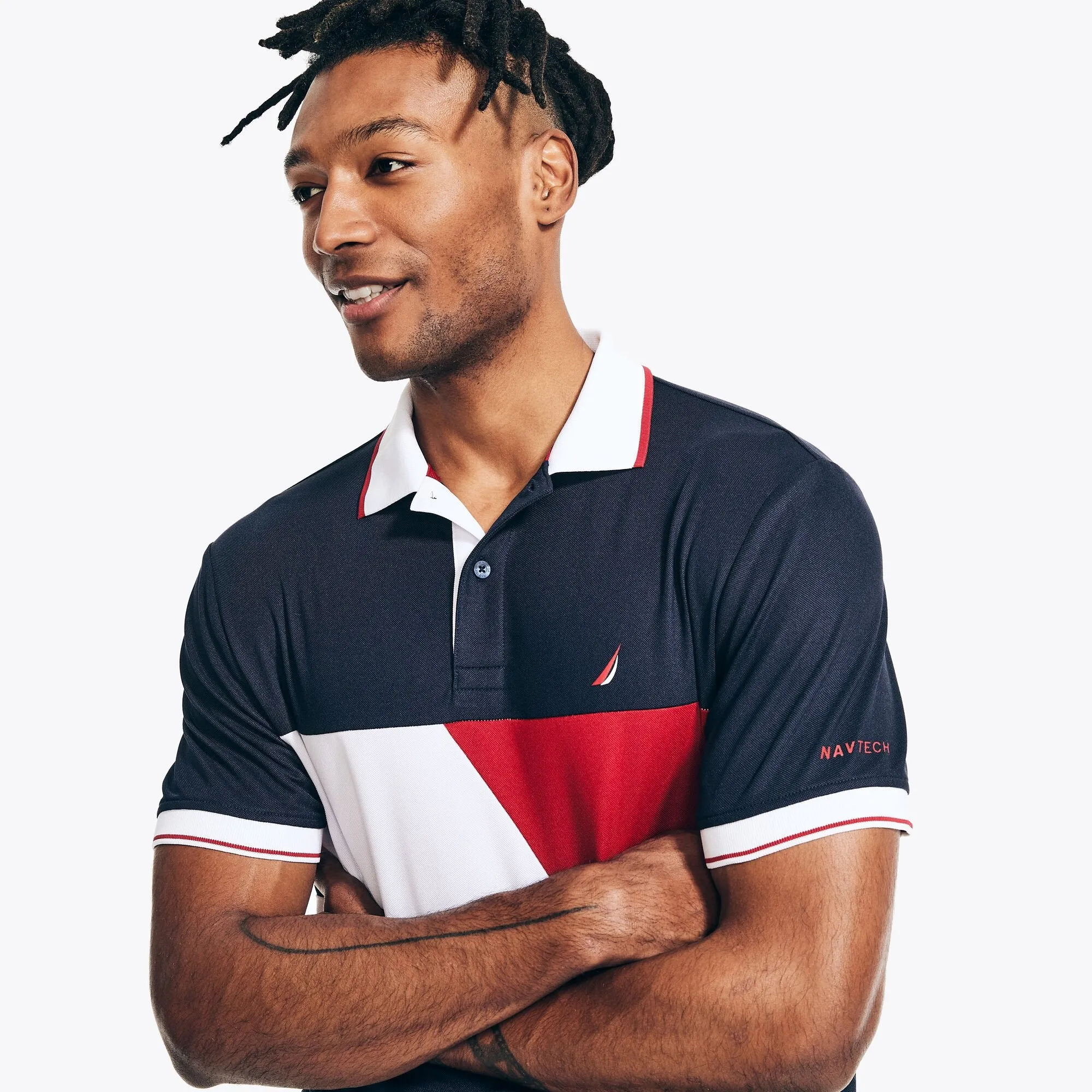 Nautica Mens Navtech Sustainably Crafted Classic Fit Printed Polo