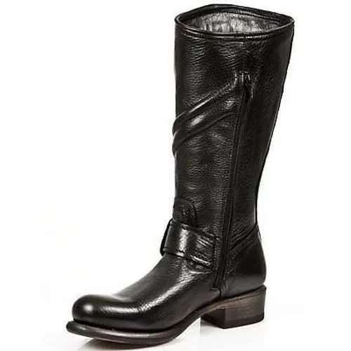 New Rock Boots Biker Boots Women's Boots Black Real Leather
