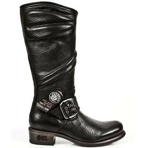 New Rock Boots Biker Boots Women's Boots Black Real Leather