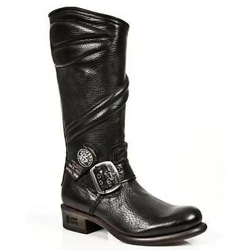 New Rock Boots Biker Boots Women's Boots Black Real Leather