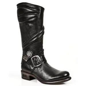 New Rock Boots Biker Boots Women's Boots Black Real Leather
