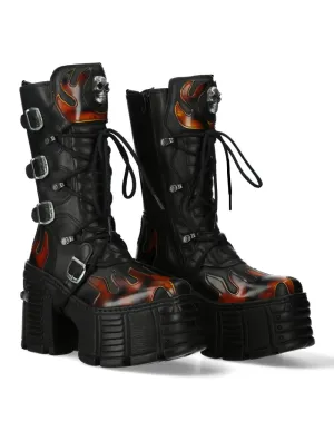 New Rock M-TR003-S1 Platform Genuine Leather Boots Black