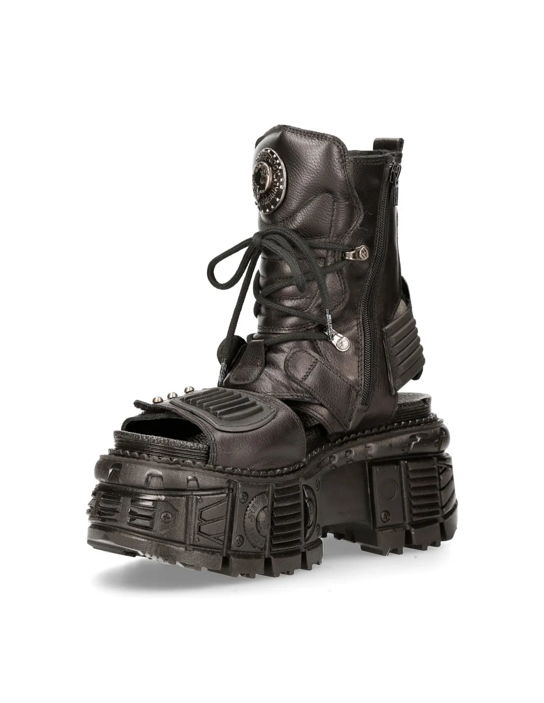 New Rock Plateau-Sandale Echtleder ANKLE BOOT BLACK TANK M-BIOS107-C3 Gladiator