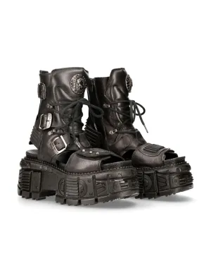 New Rock Plateau-Sandale Echtleder ANKLE BOOT BLACK TANK M-BIOS107-C3 Gladiator