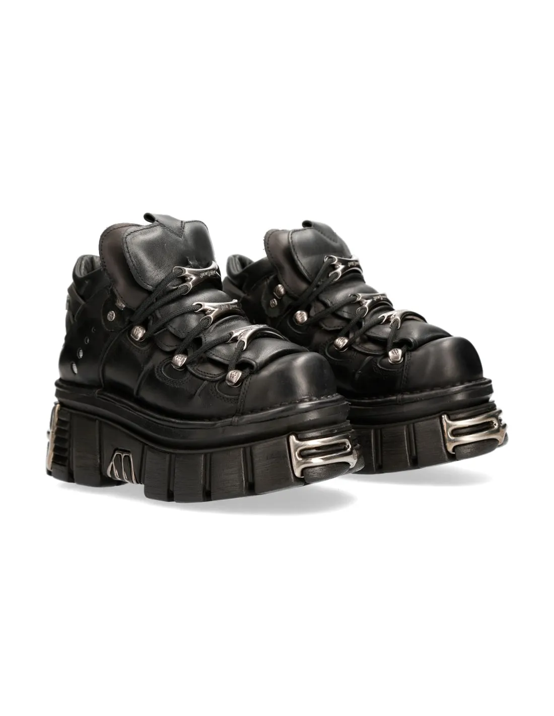 New Rock Platform Ankle Boots Metallic M-106-S1 Black