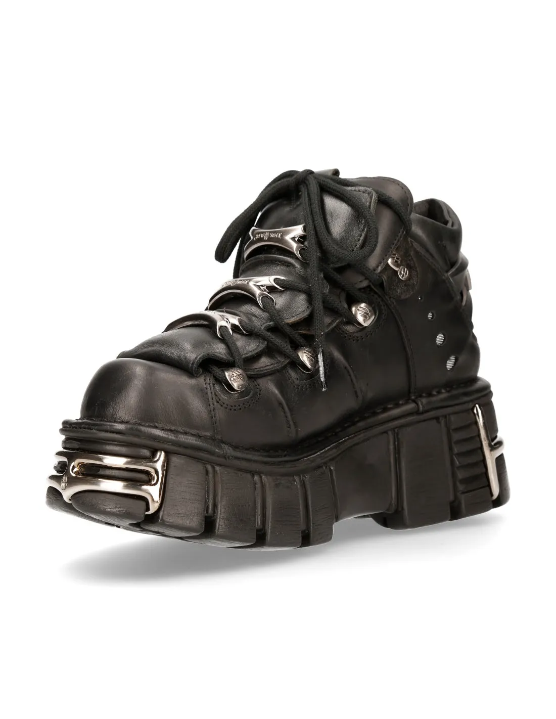 New Rock Platform Ankle Boots Metallic M-106-S1 Black