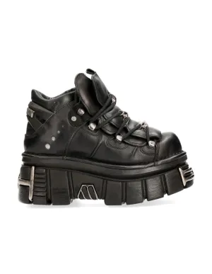 New Rock Platform Ankle Boots Metallic M-106-S1 Black