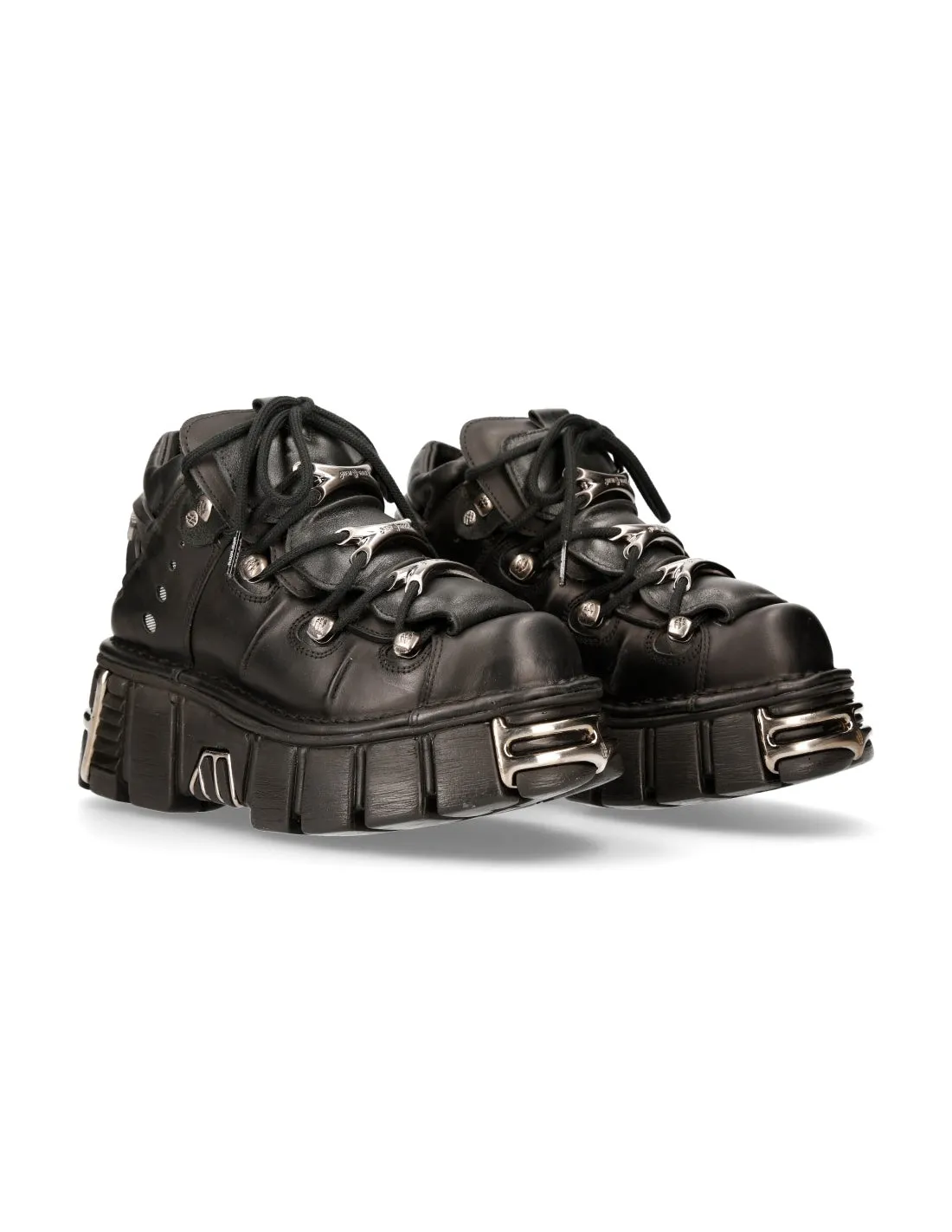 New Rock Platform Ankle Boots Metallic M-106-S1 Black