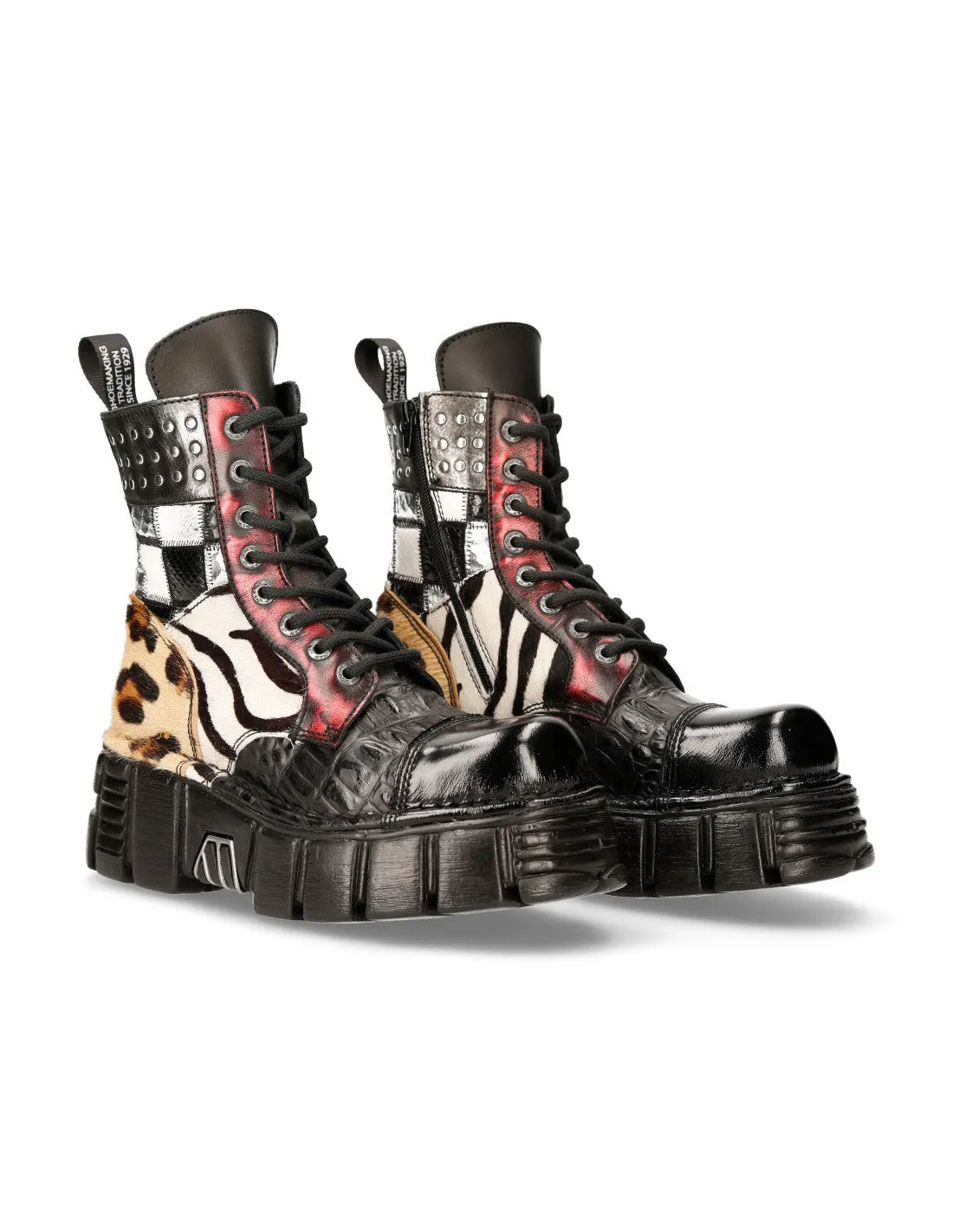New Rock Shoes Shoes Boots Boots M-MILI083C-S58 Gothic Genuine Leather Vintage Flower