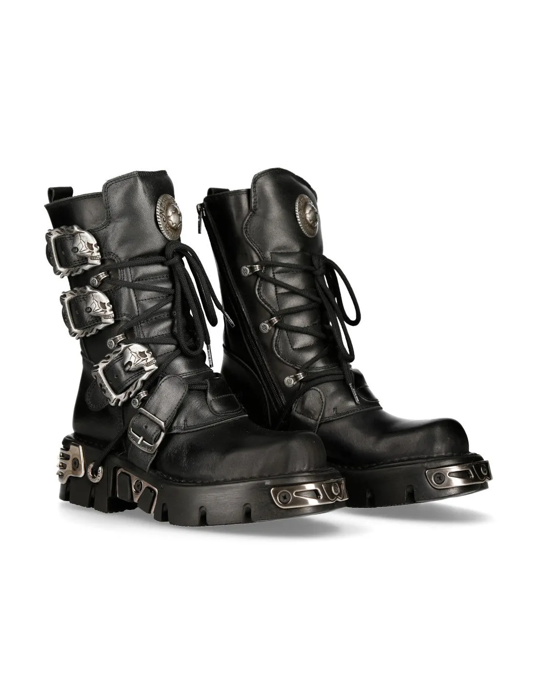 New Rock Shoes Shoes Boots Boots M.391-S1 Biker Boots Gothic Real Leather Skull