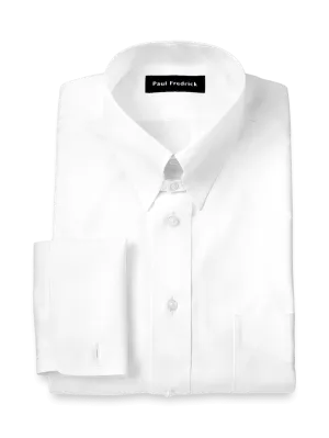 Non-Iron Cotton Pinpoint Solid Snap Tab Collar French Cuff Dress Shirt - White