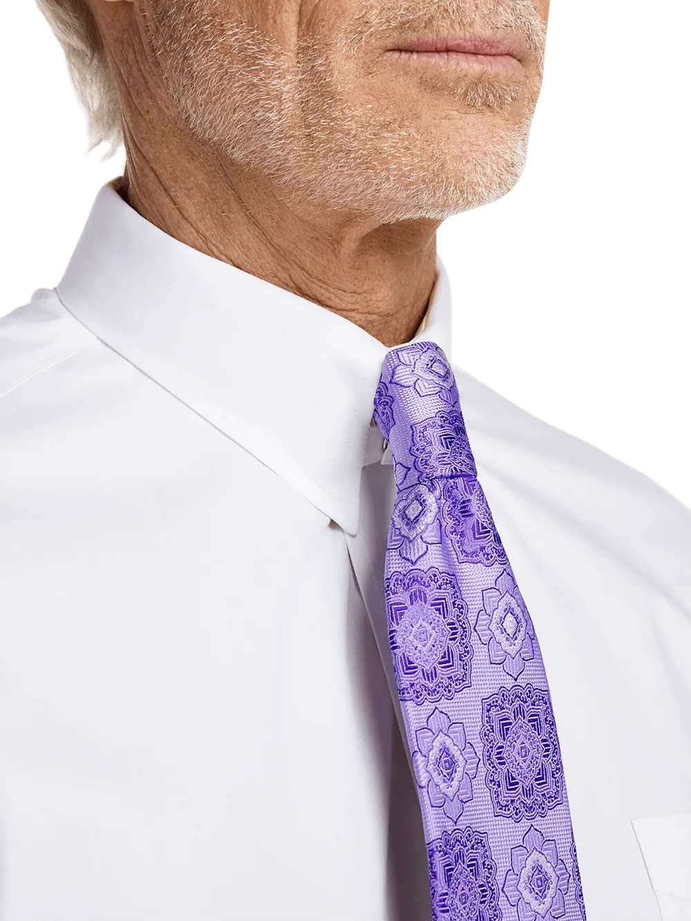 Non-Iron Cotton Pinpoint Solid Snap Tab Collar French Cuff Dress Shirt - White