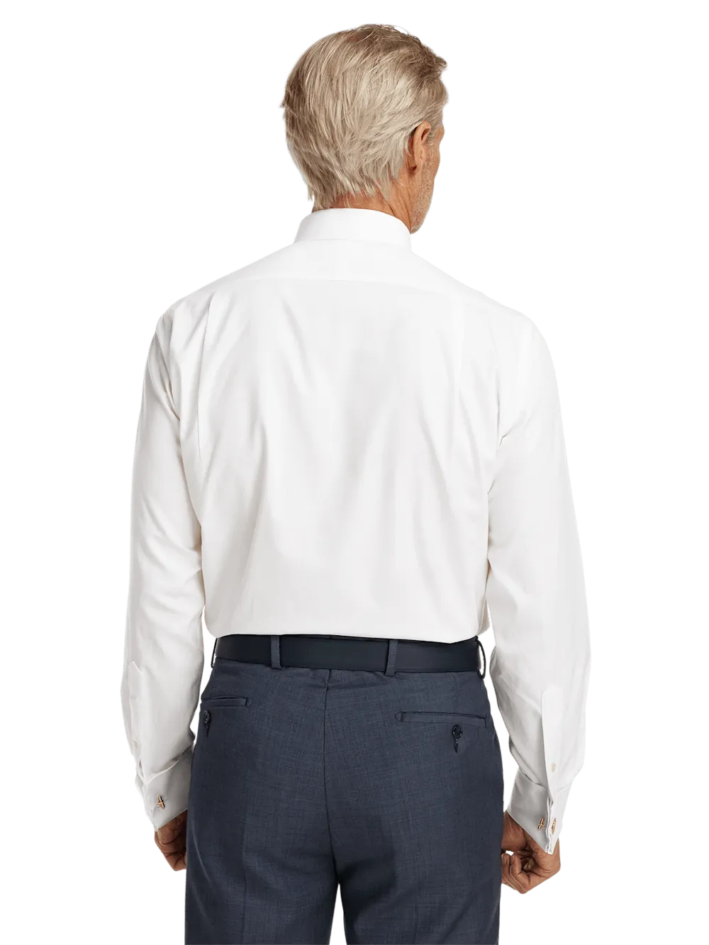 Non-Iron Cotton Pinpoint Solid Snap Tab Collar French Cuff Dress Shirt - White