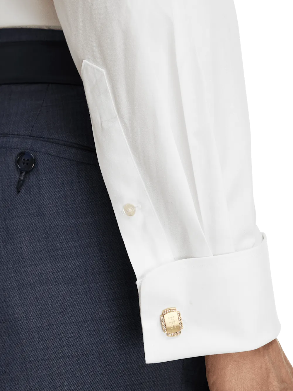 Non-Iron Cotton Pinpoint Solid Snap Tab Collar French Cuff Dress Shirt - White