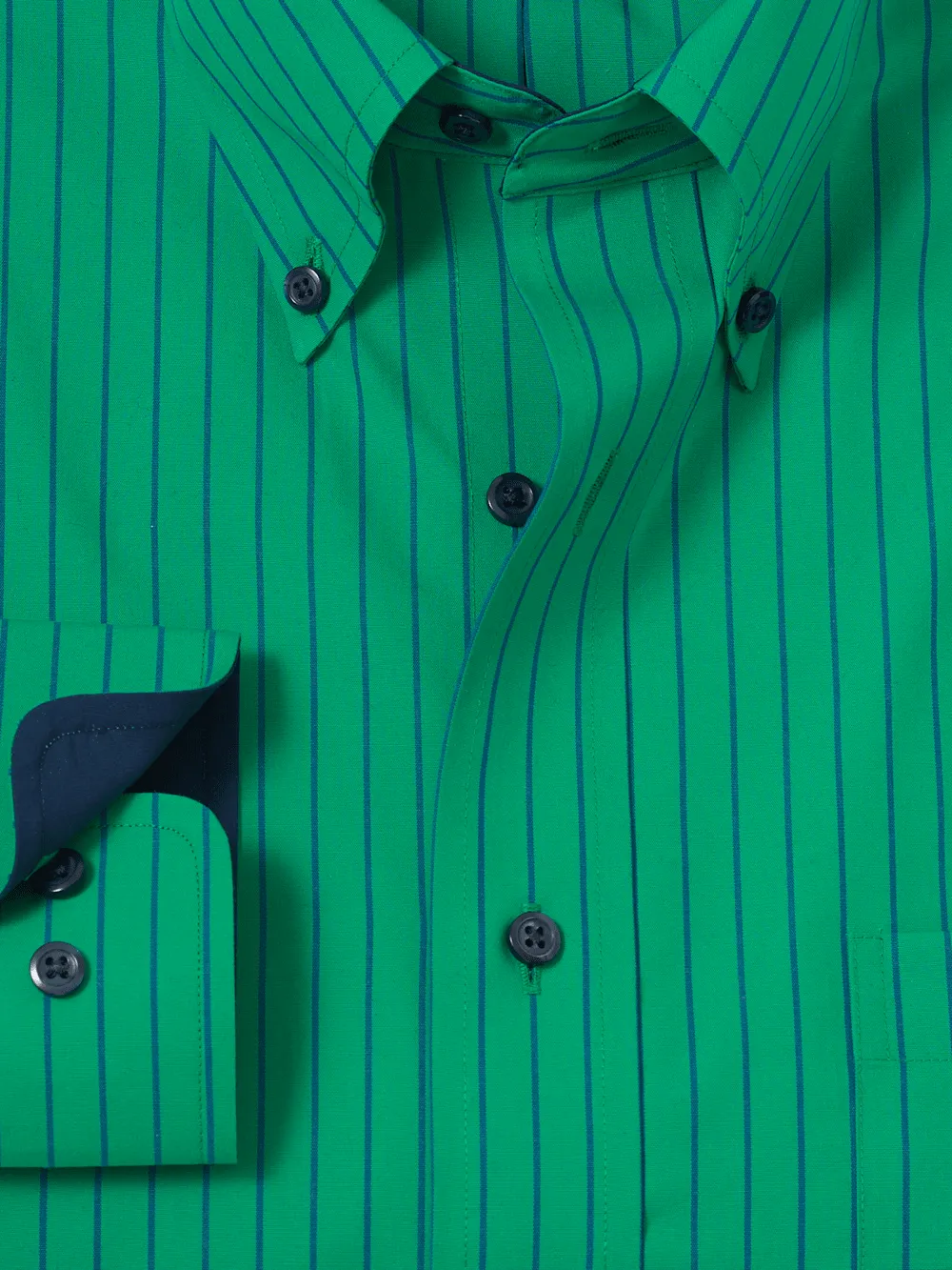 Non-Iron Cotton Stripe Dress Shirt With Contrast Trim - Green