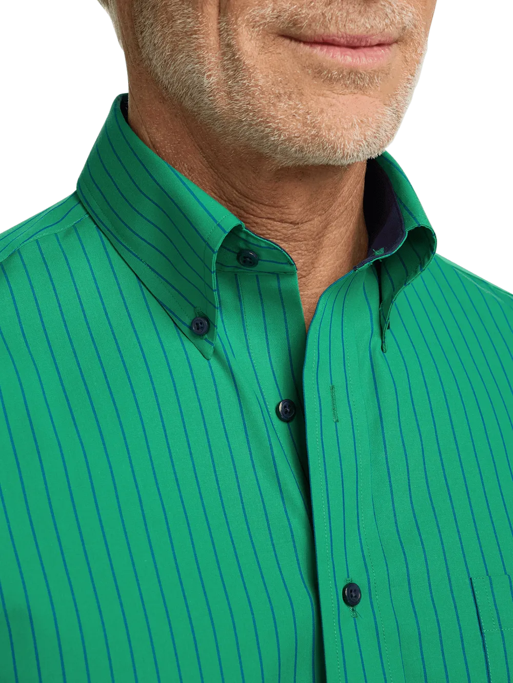 Non-Iron Cotton Stripe Dress Shirt With Contrast Trim - Green