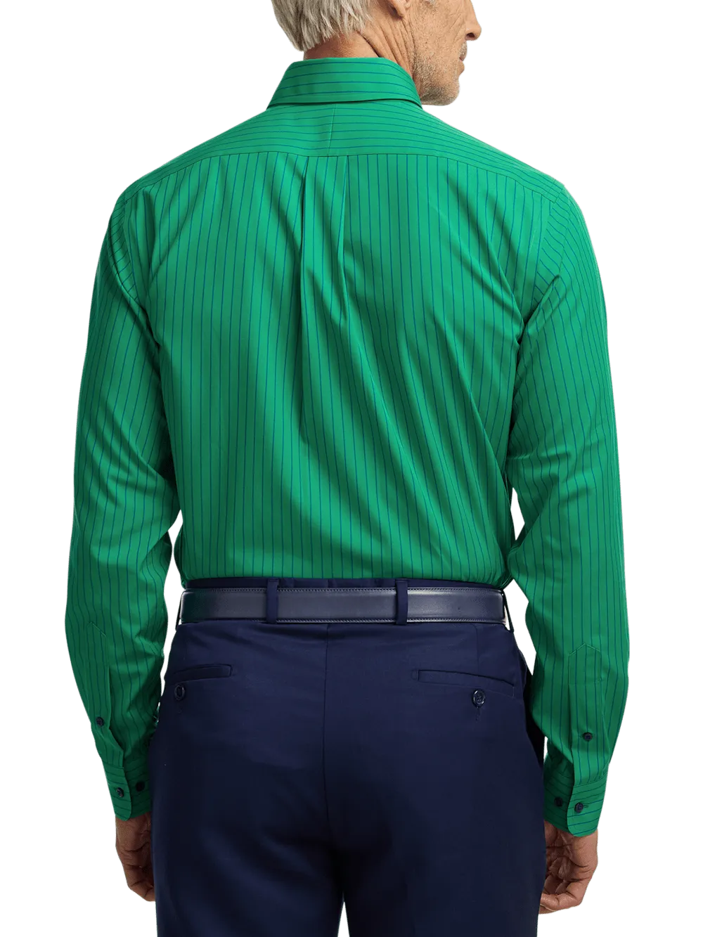 Non-Iron Cotton Stripe Dress Shirt With Contrast Trim - Green
