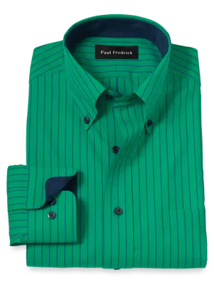 Non-Iron Cotton Stripe Dress Shirt With Contrast Trim - Green