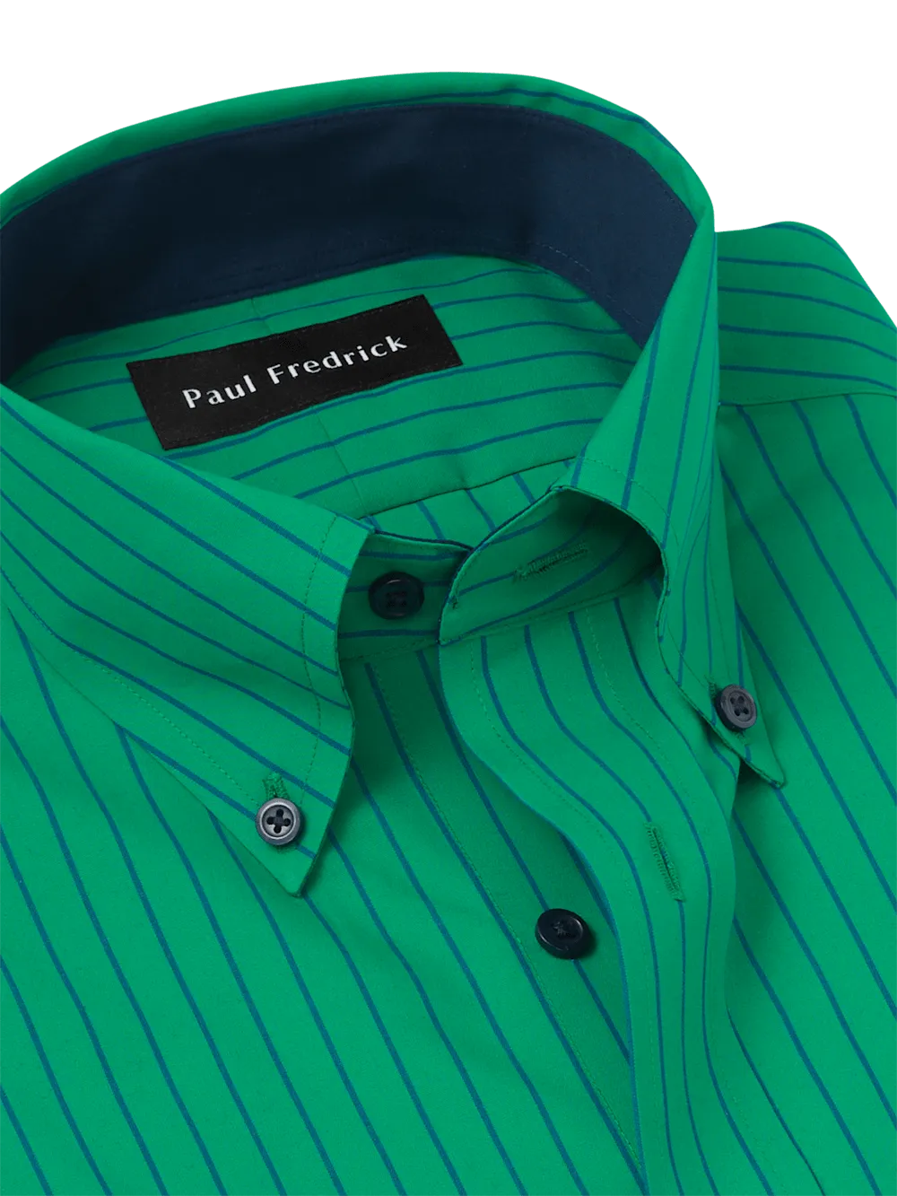 Non-Iron Cotton Stripe Dress Shirt With Contrast Trim - Green