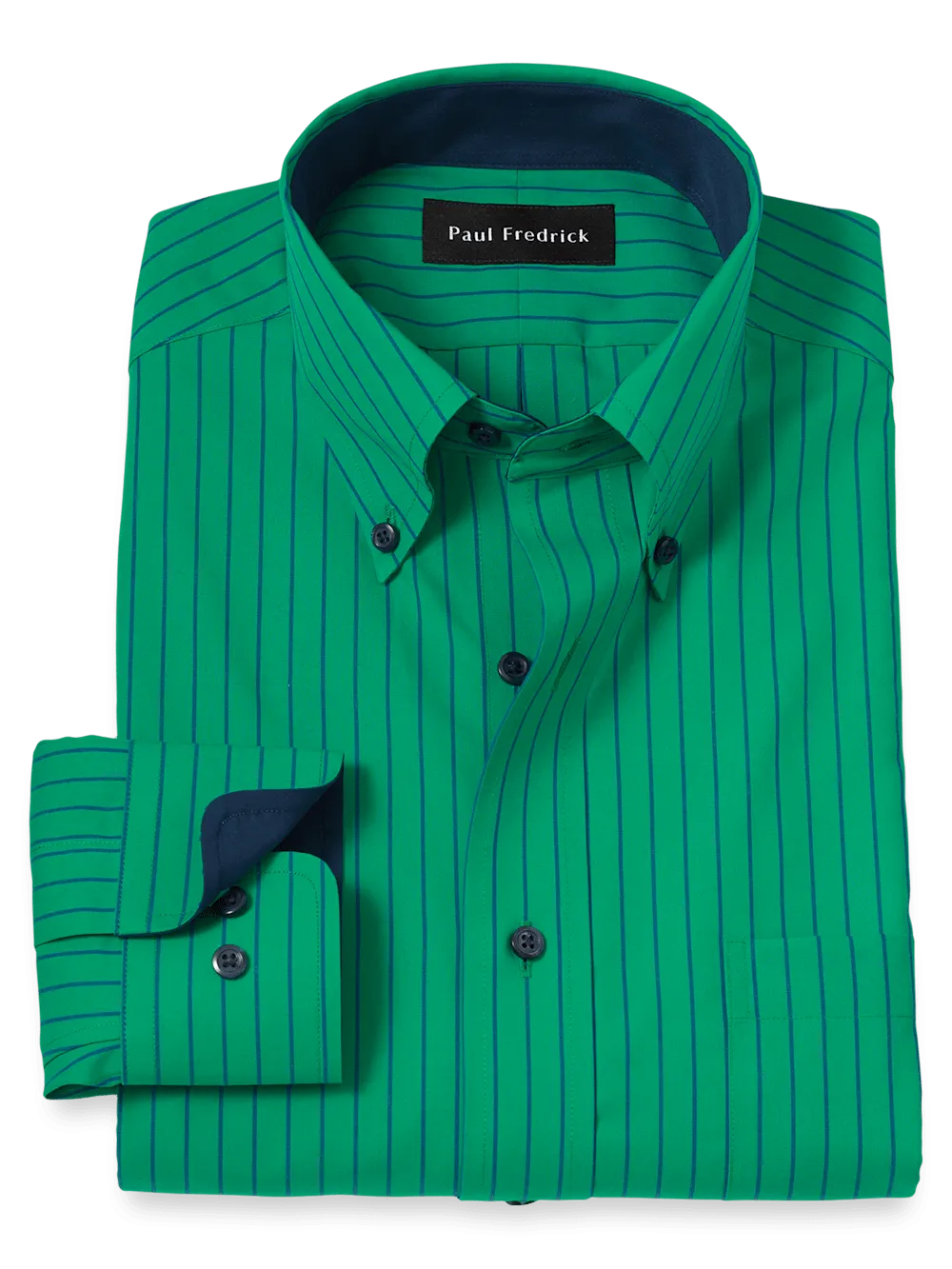 Non-Iron Cotton Stripe Dress Shirt With Contrast Trim - Green