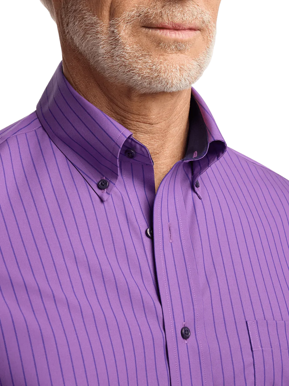 Non-Iron Cotton Stripe Dress Shirt With Contrast Trim - Purple