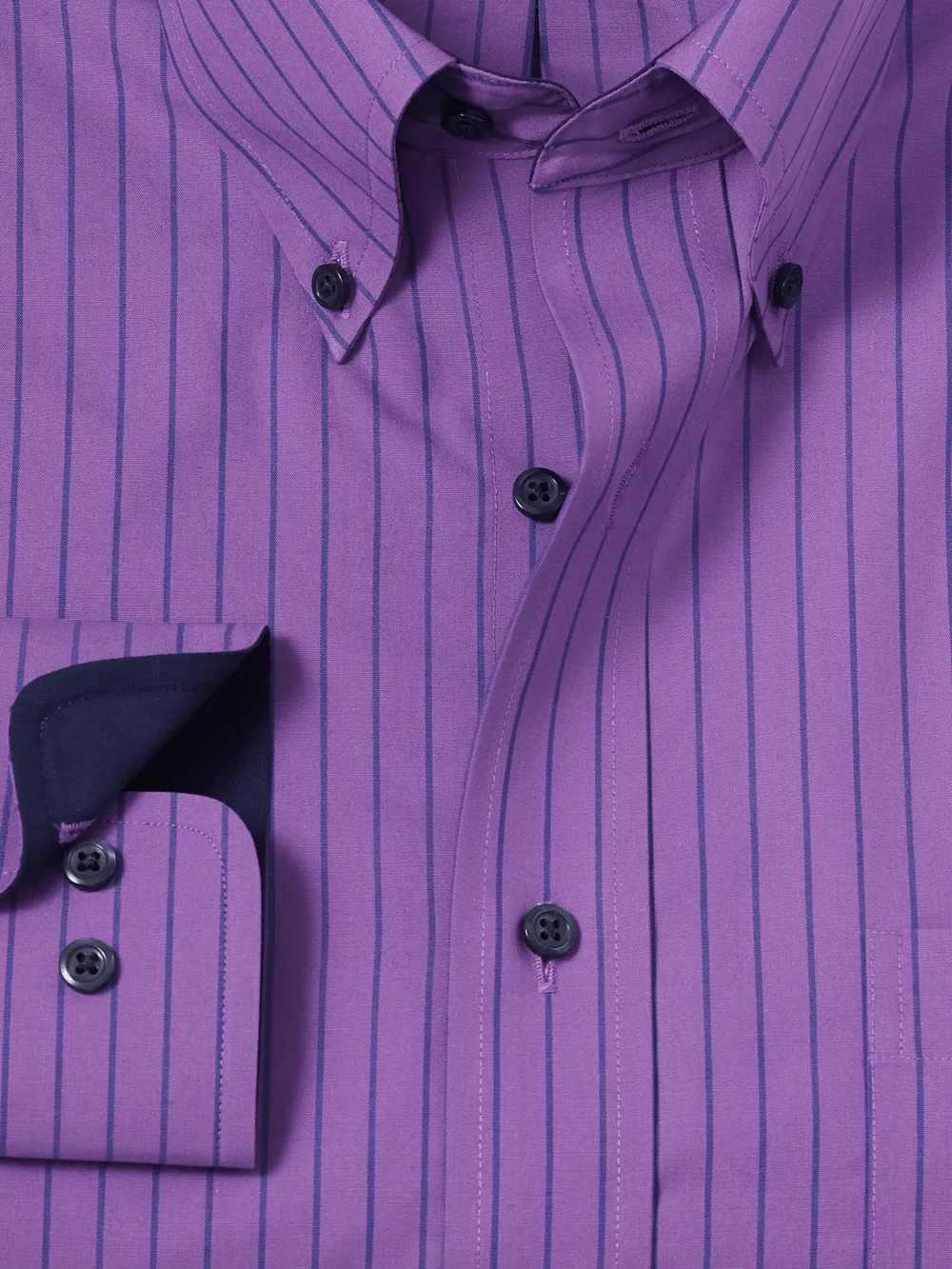 Non-Iron Cotton Stripe Dress Shirt With Contrast Trim - Purple
