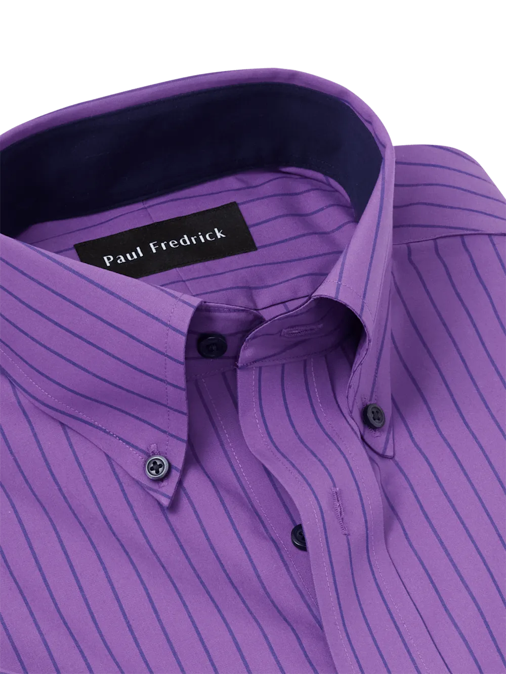 Non-Iron Cotton Stripe Dress Shirt With Contrast Trim - Purple