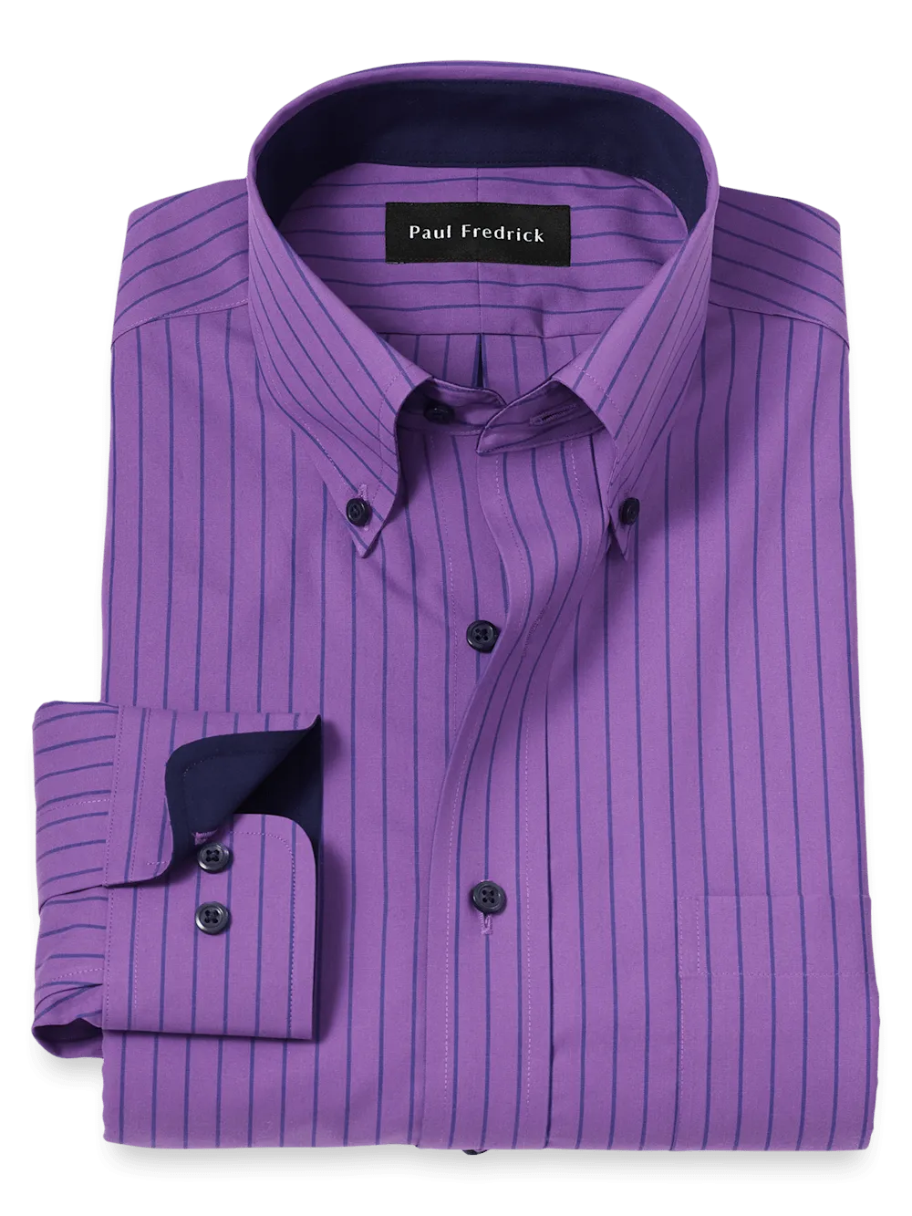 Non-Iron Cotton Stripe Dress Shirt With Contrast Trim - Purple