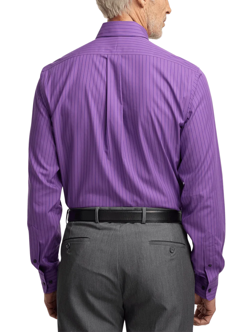 Non-Iron Cotton Stripe Dress Shirt With Contrast Trim - Purple