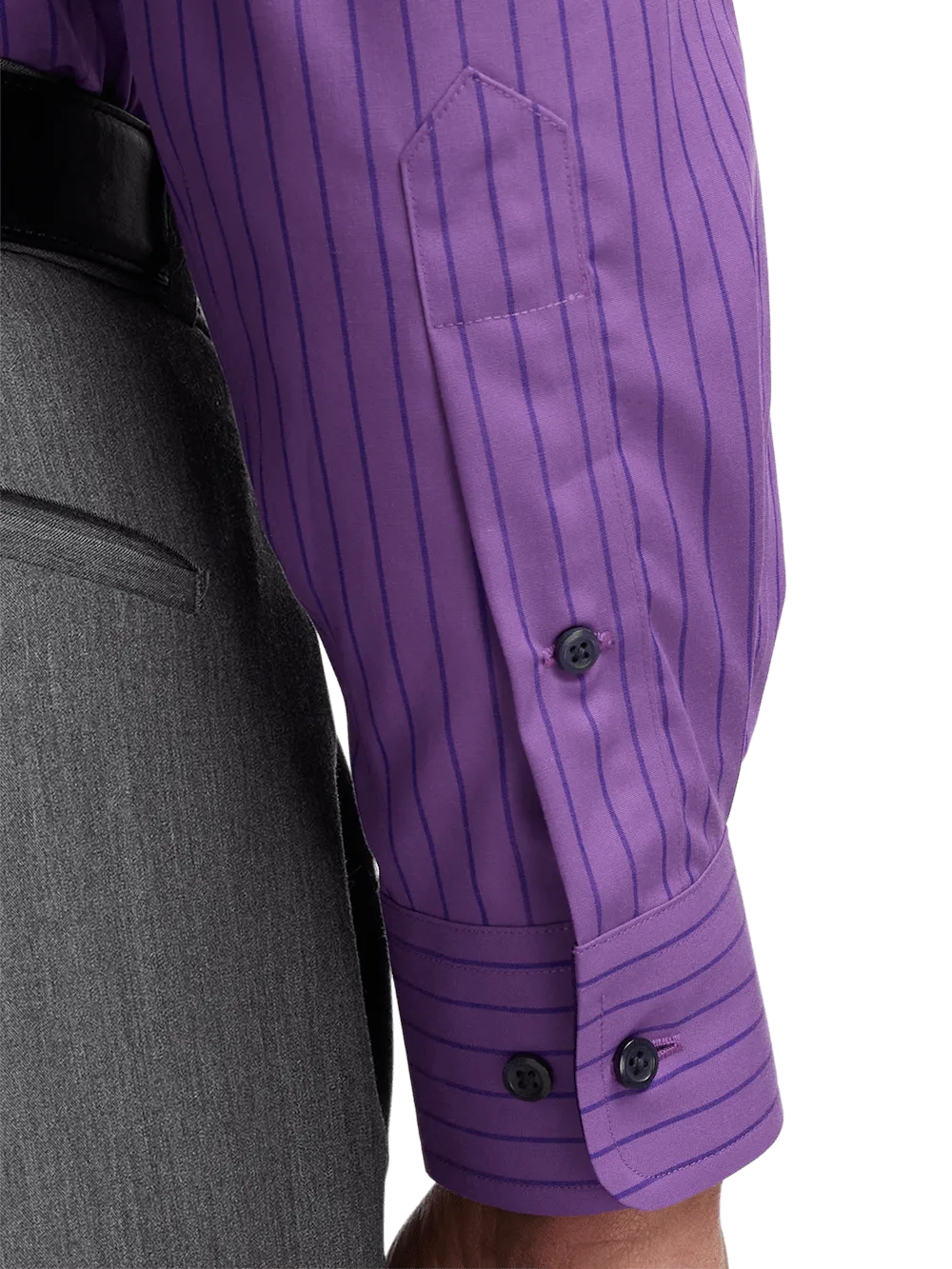 Non-Iron Cotton Stripe Dress Shirt With Contrast Trim - Purple
