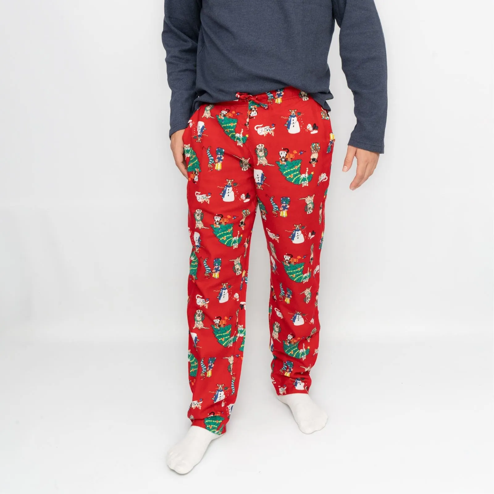 Old Navy Mens Christmas Tree Red Flannel Pyjama Bottoms