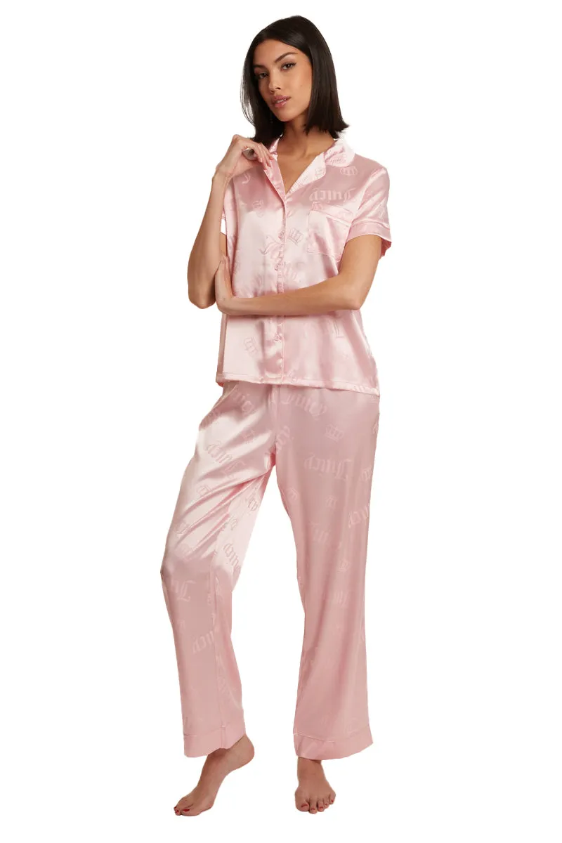 Satin Short Sleeve Notch Collar PJ Set Juicy Couture