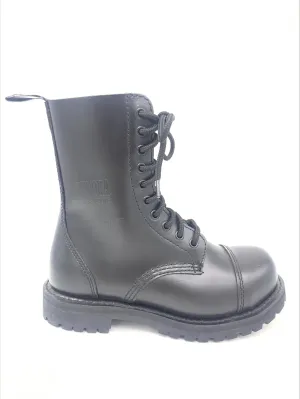Sendra Boots 10 Holes Black Smooth Leather Steel Toe Made in Spain