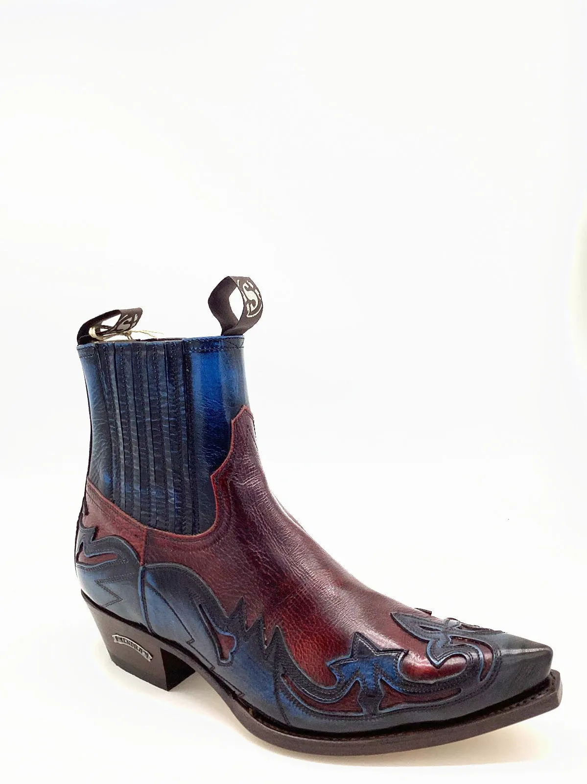 Sendra Boots Ankle Boots Navy/Red Genuine Leather Western/Cowboy Exclusive and Limited
