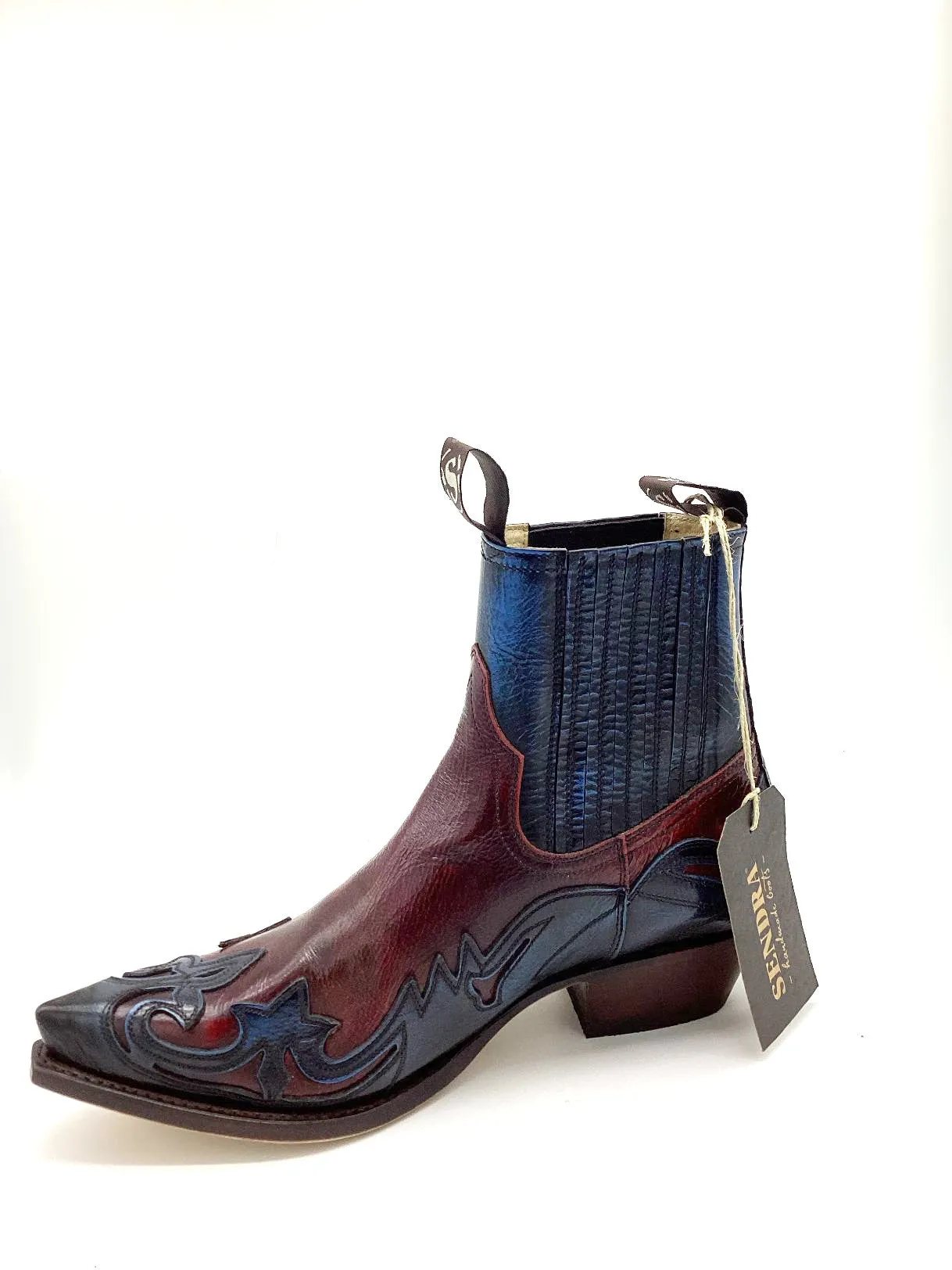 Sendra Boots Ankle Boots Navy/Red Genuine Leather Western/Cowboy Exclusive and Limited