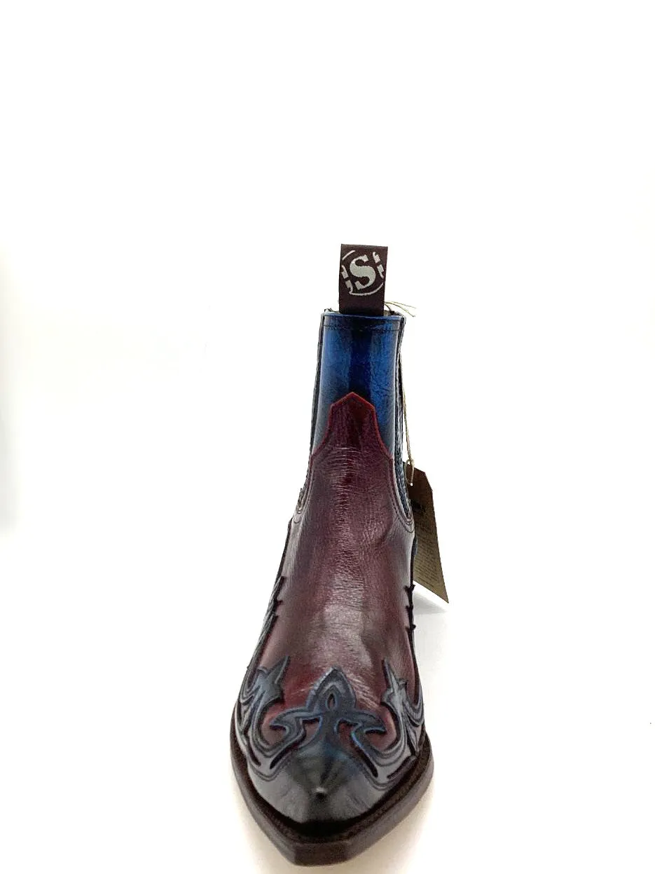 Sendra Boots Ankle Boots Navy/Red Genuine Leather Western/Cowboy Exclusive and Limited
