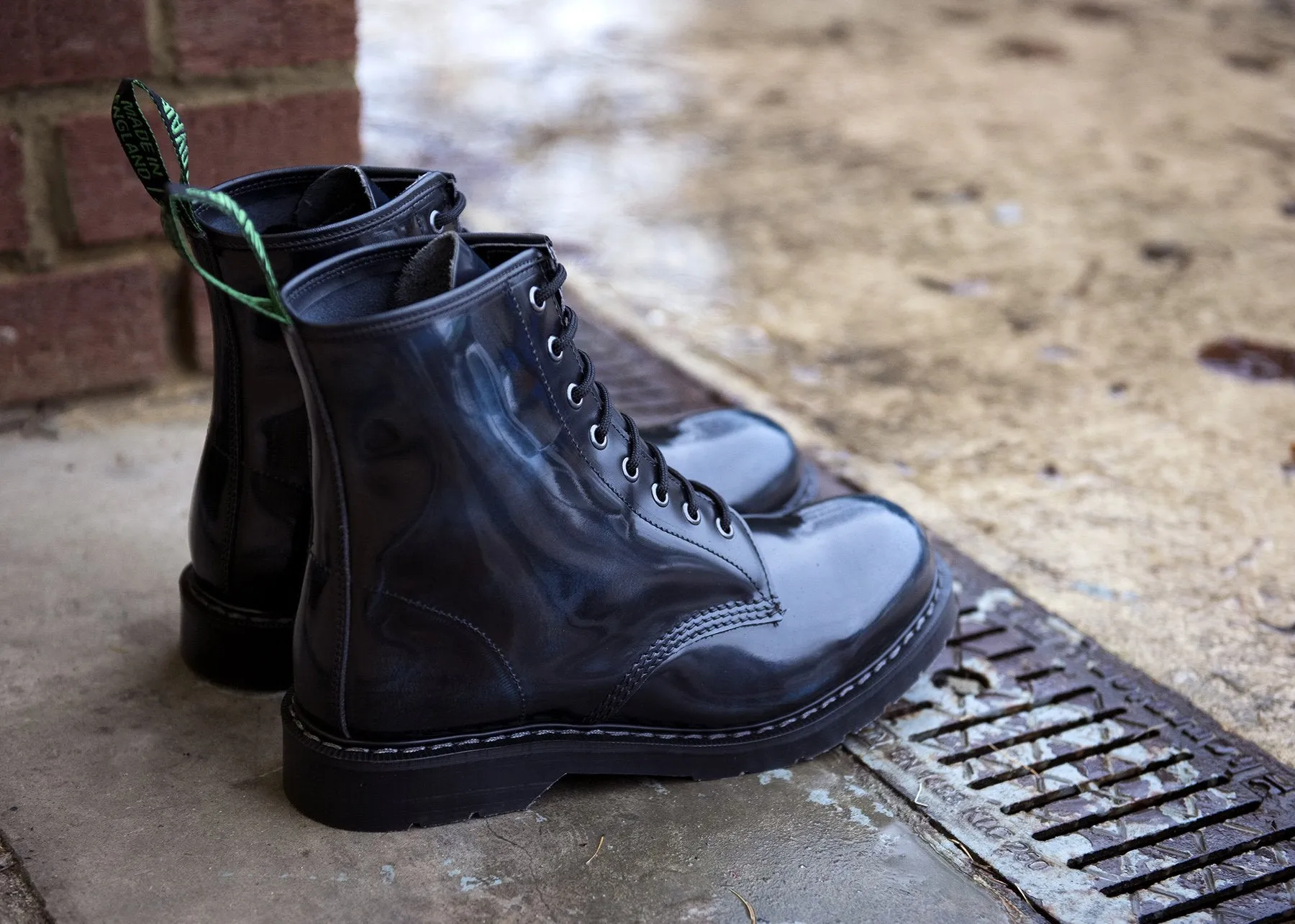 Solovair Shoes Shoes Derby Boots Boots 8-Hole Leather Navy Rub-Off Blue Made in England