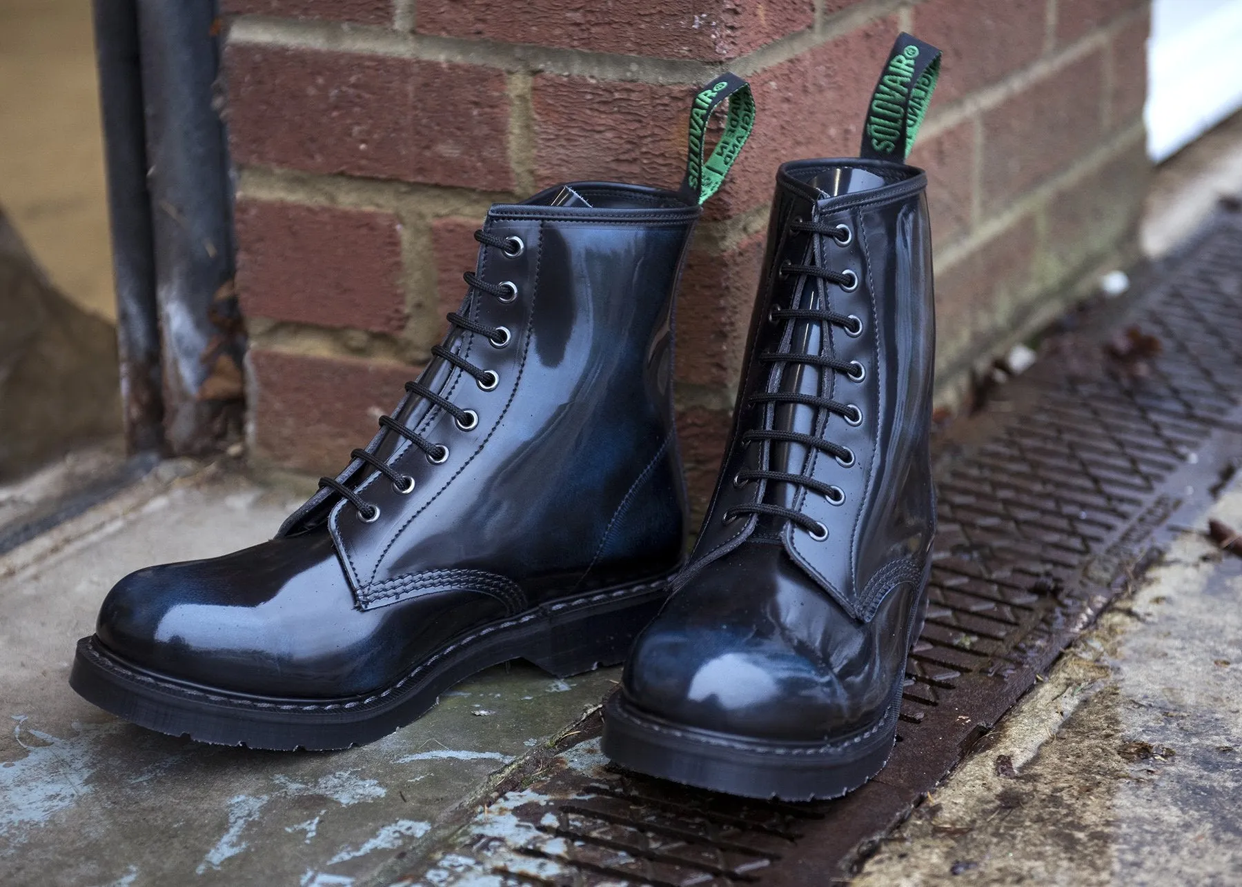 Solovair Shoes Shoes Derby Boots Boots 8-Hole Leather Navy Rub-Off Blue Made in England