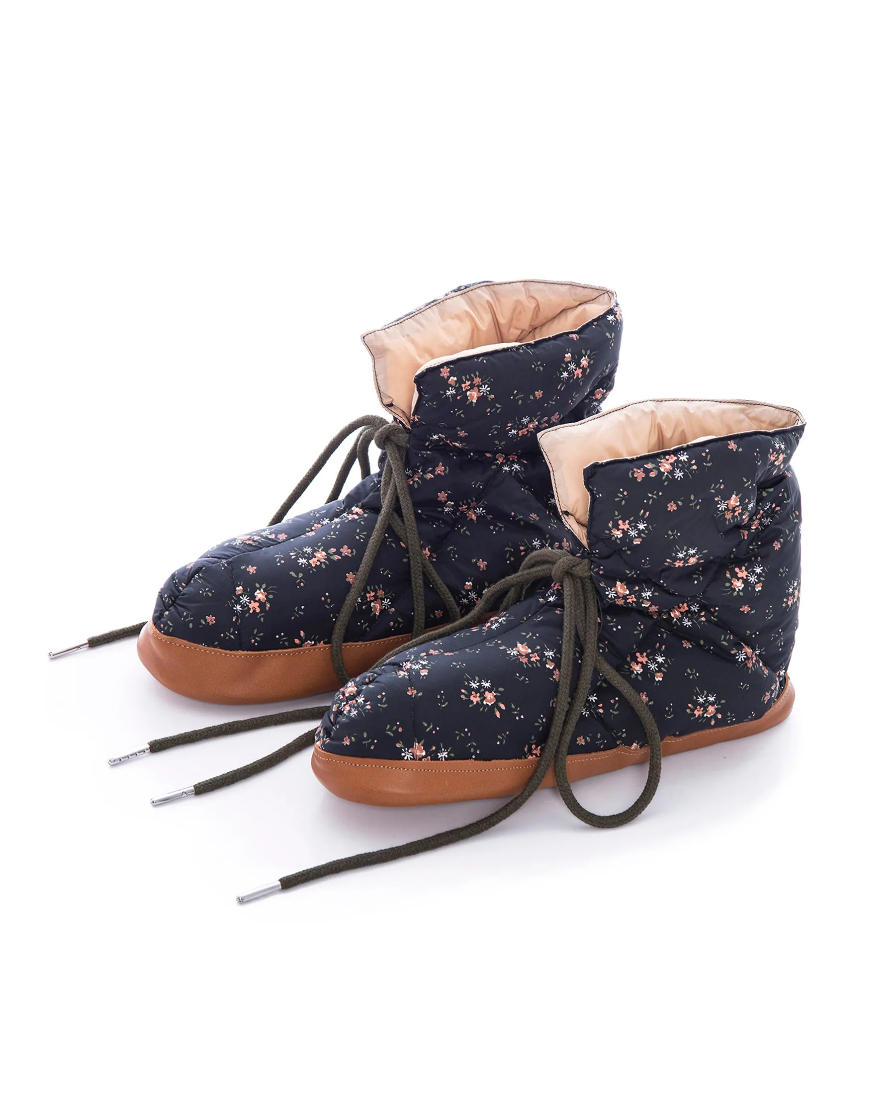 The Down Quilted Puffer Slipper. -- Wilderness Floral and Powder Pink The Great