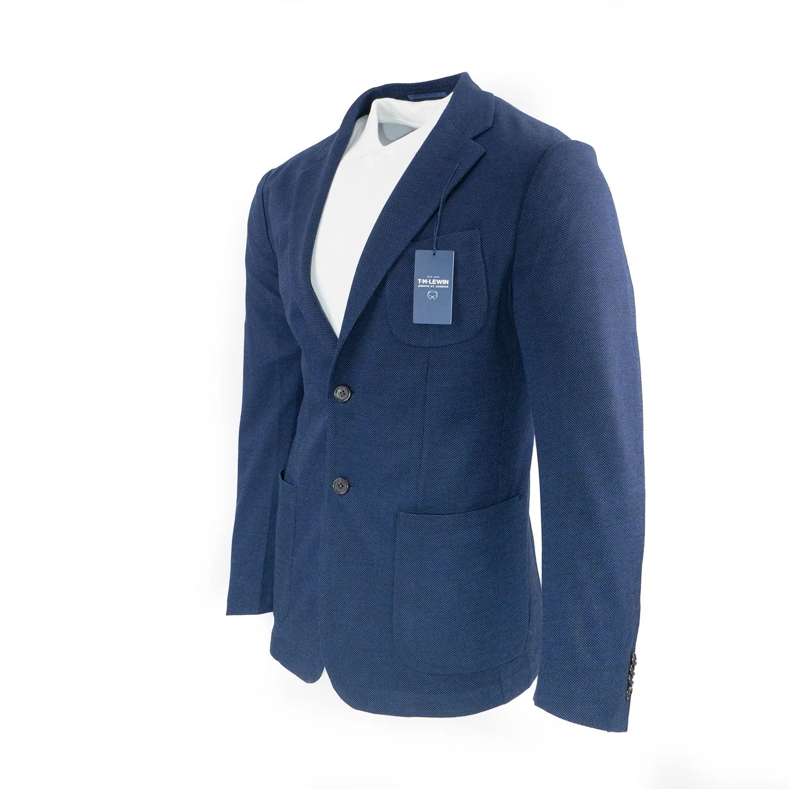 TM Lewin Mens Jacket Navy Blue Smart Casual Lightweight Classic Cotton Mix Slim