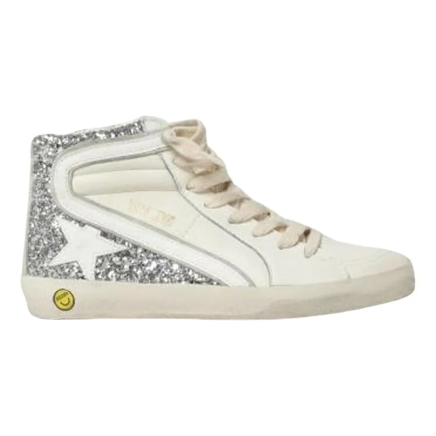 White & Silver Logo Sneakers