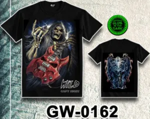 WILD - Glow in the Dark T-Shirt Skull Totenkopf Gitarre GW-0162