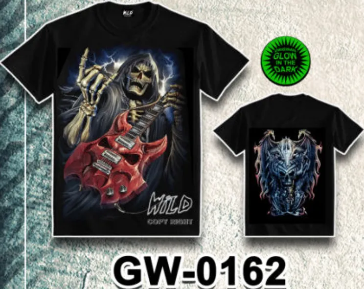 WILD - Glow in the Dark T-Shirt Skull Totenkopf Gitarre GW-0162