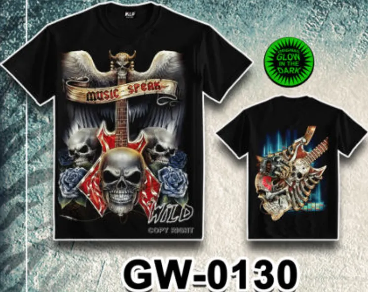 WILD - Glow in the Dark T-Shirt Totenkopf Gitarre GW-0130