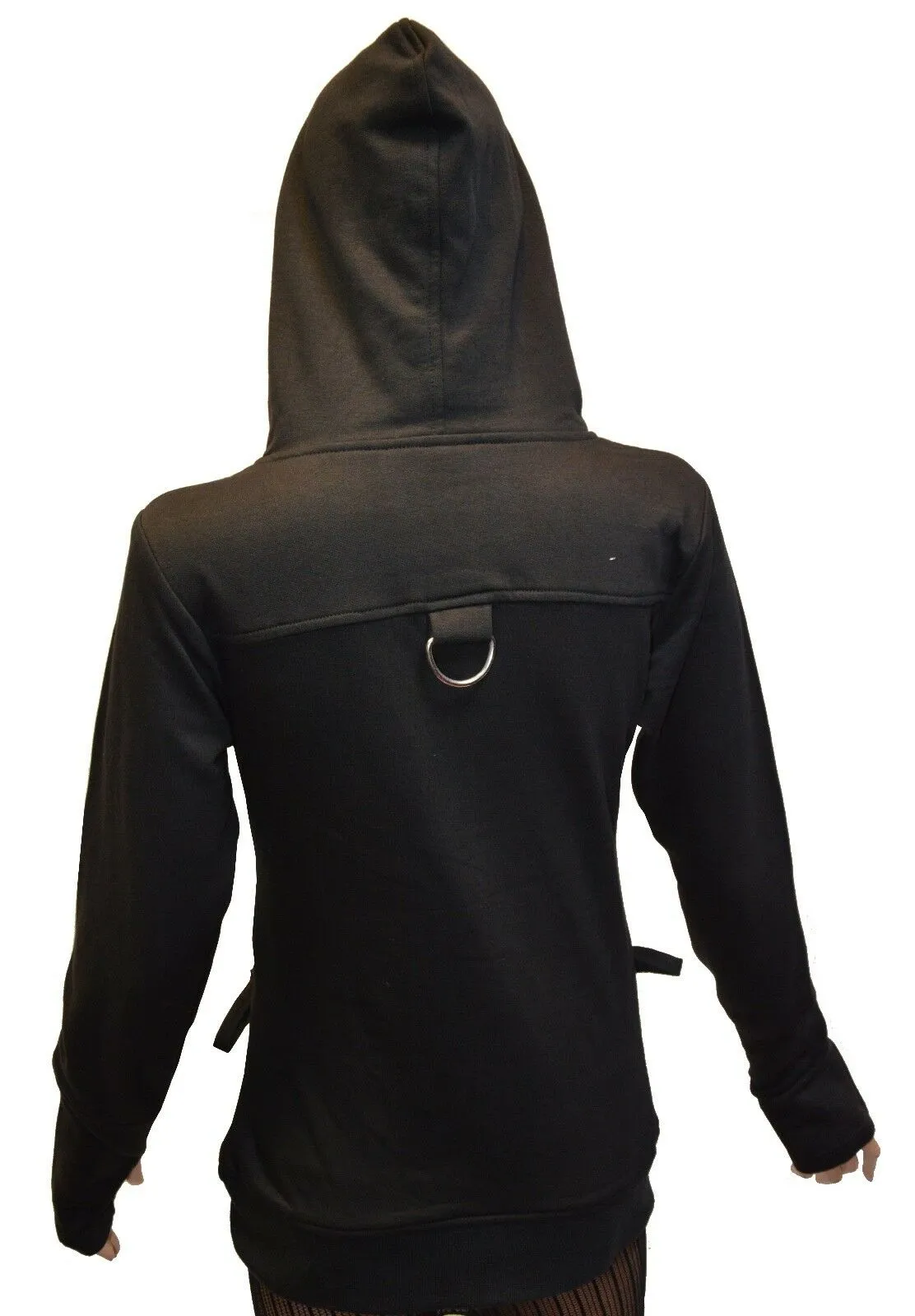 Women's Gothic Girl Hooded Jacket Hoodie Hooded Jacket D-Ring Thumb Holes Black