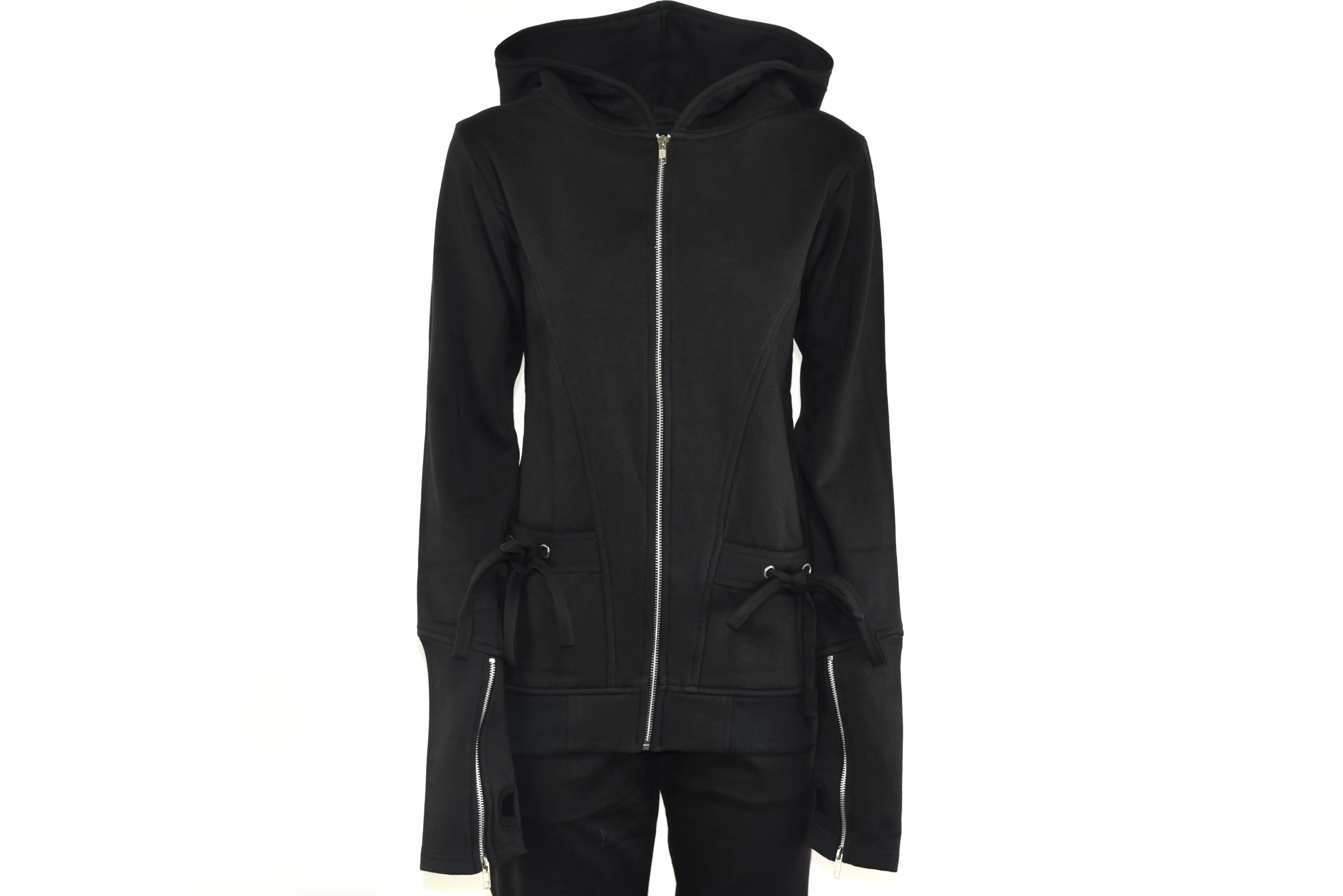 Women's Gothic Girl Hooded Jacket Hoodie Hooded Jacket D-Ring Thumb Holes Black