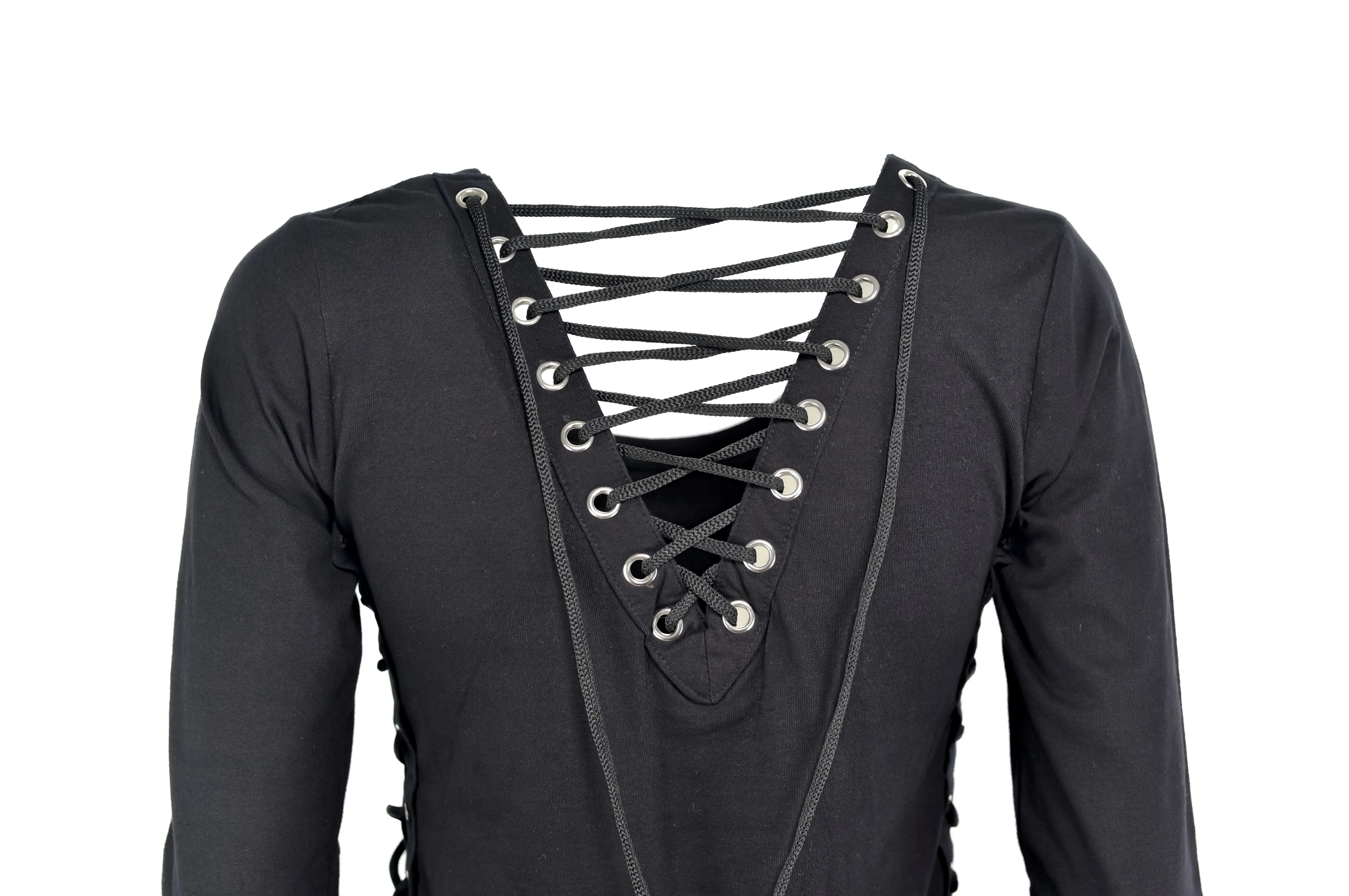 Women's Gothic Girl Long Sleeve Pullover Thumb Holes Lacing Black