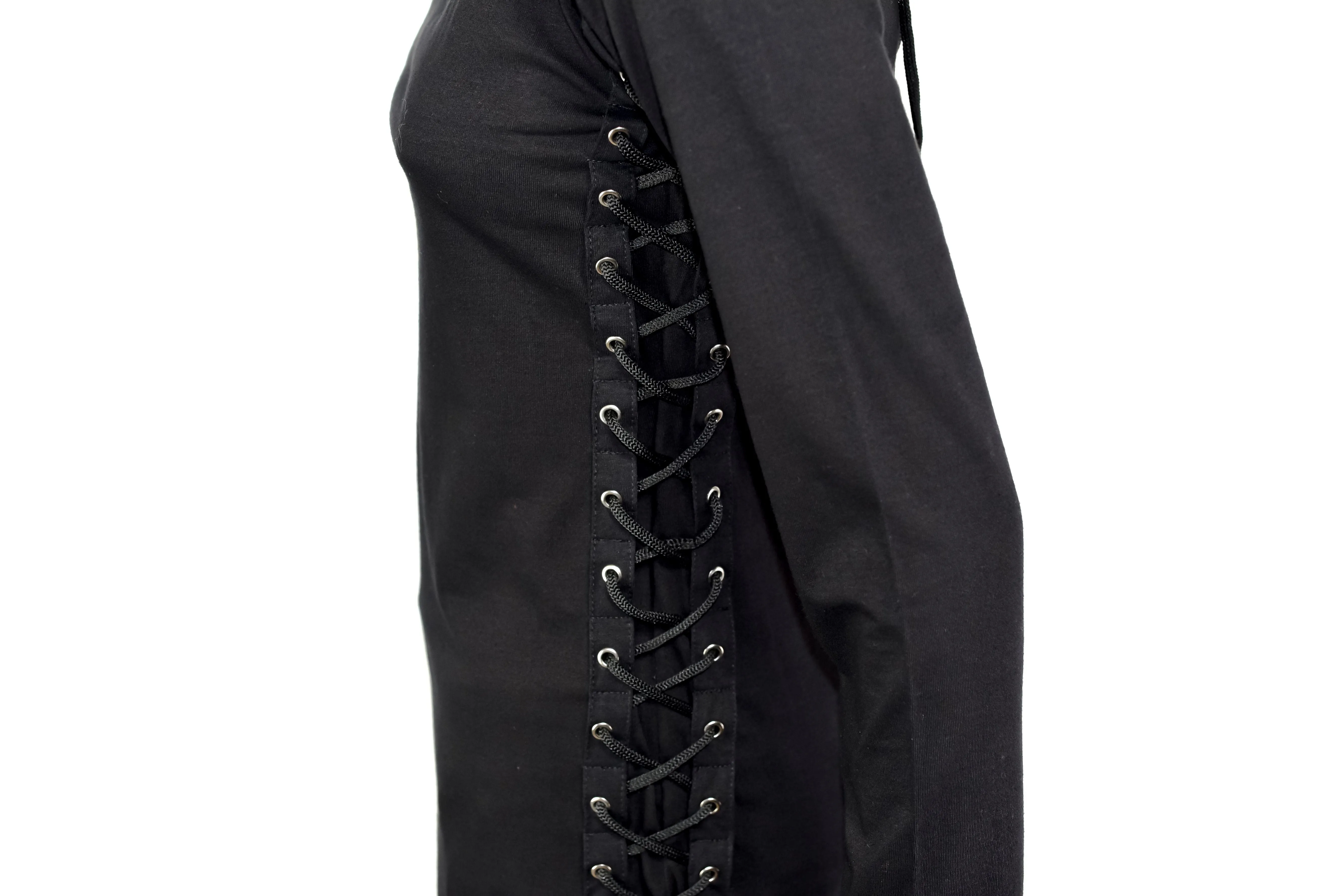 Women's Gothic Girl Long Sleeve Pullover Thumb Holes Lacing Black