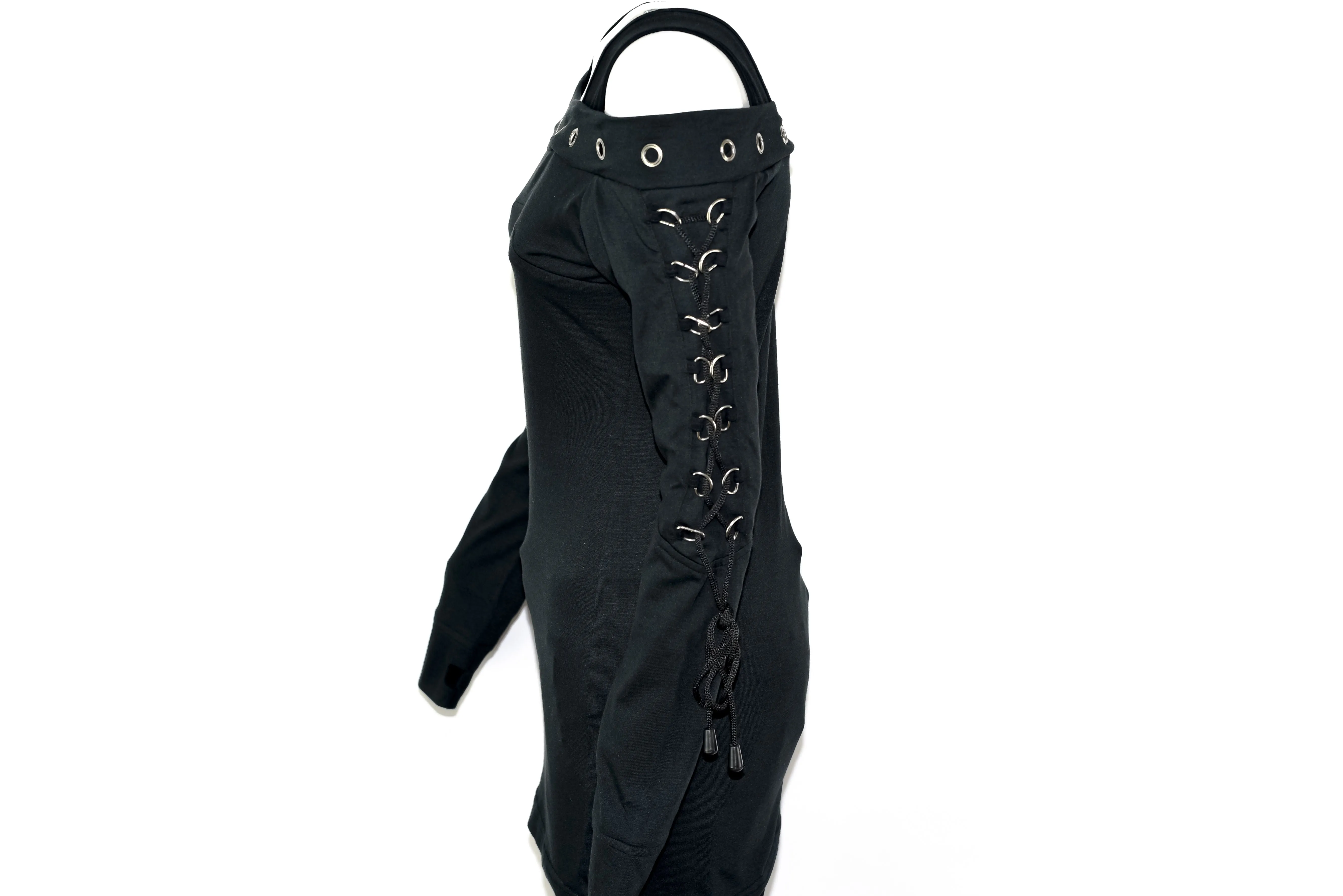 Women's Gothic Punk Shirt Dress Long Sleeve Top Black D-Rings NEW&OVP